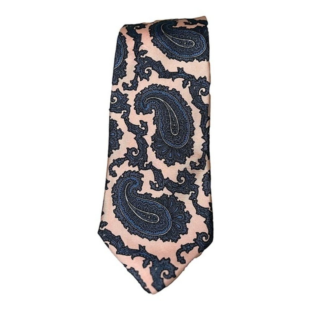 Johnny Carson Pink and Blue Paisley Necktie 100% Silk